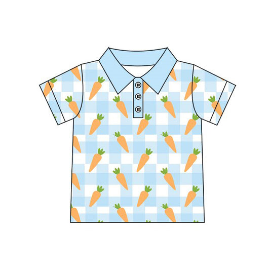presale BT1391 Baby Boys Blue Checked Carrots Easter Button Polo Shirts Top D 930