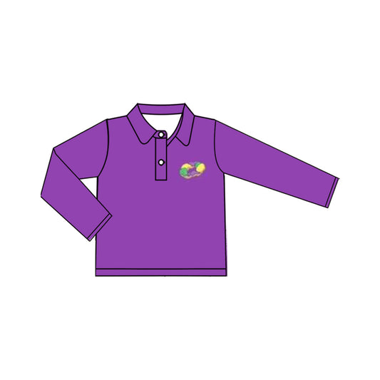 presale BT1402 Baby Boys Purple Long Sleeve Button Donuts Mardigras Polo Shirts Top D 1009