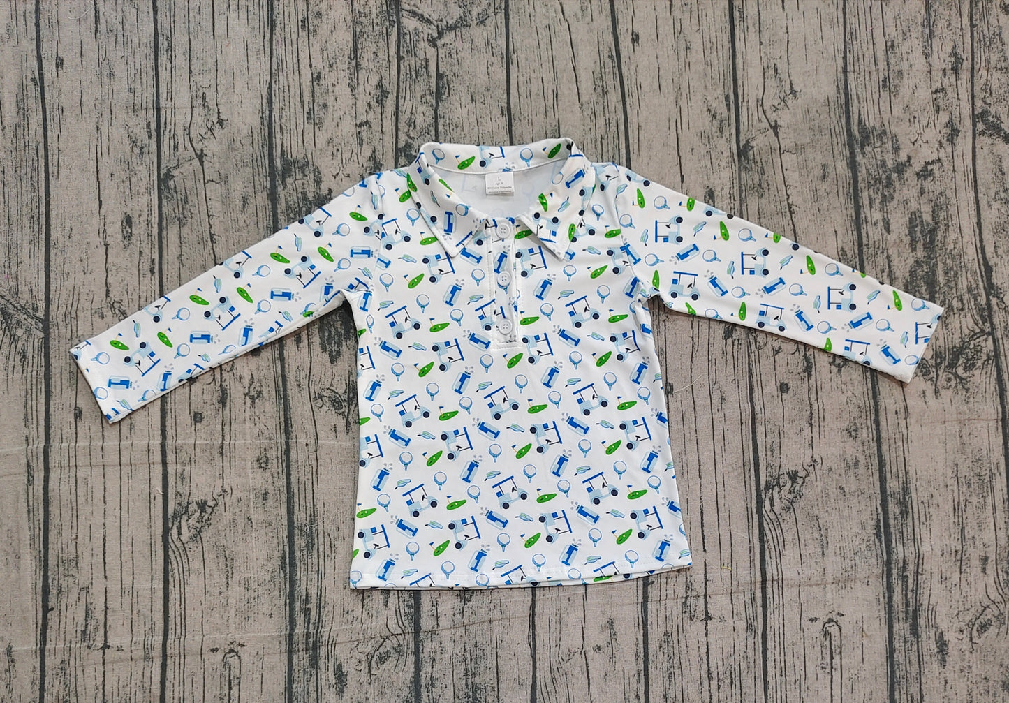 BT1405 Baby Boys Long Sleeve Golf Trucks Button Polo Shirts Top  D 1208