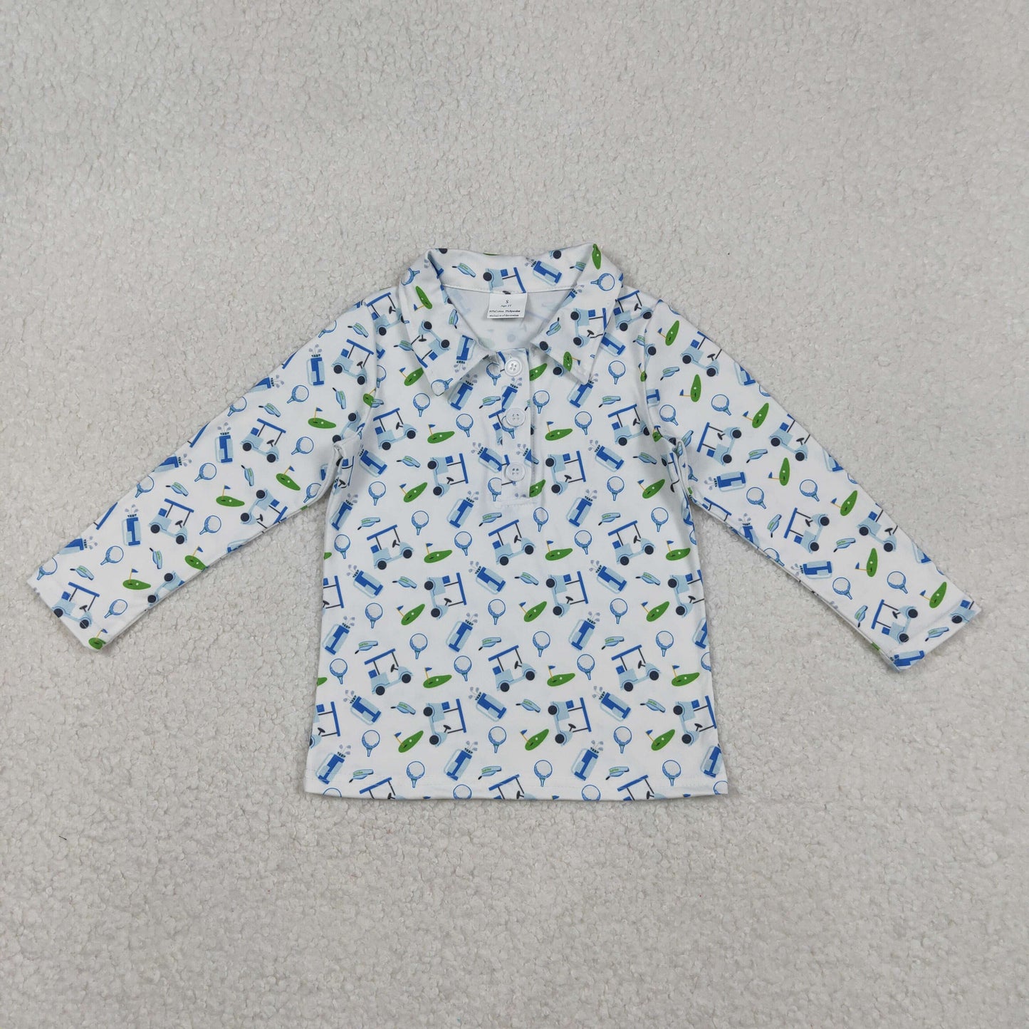 BT1405 Baby Boys Long Sleeve Golf Trucks Button Polo Shirts Top  D 1208