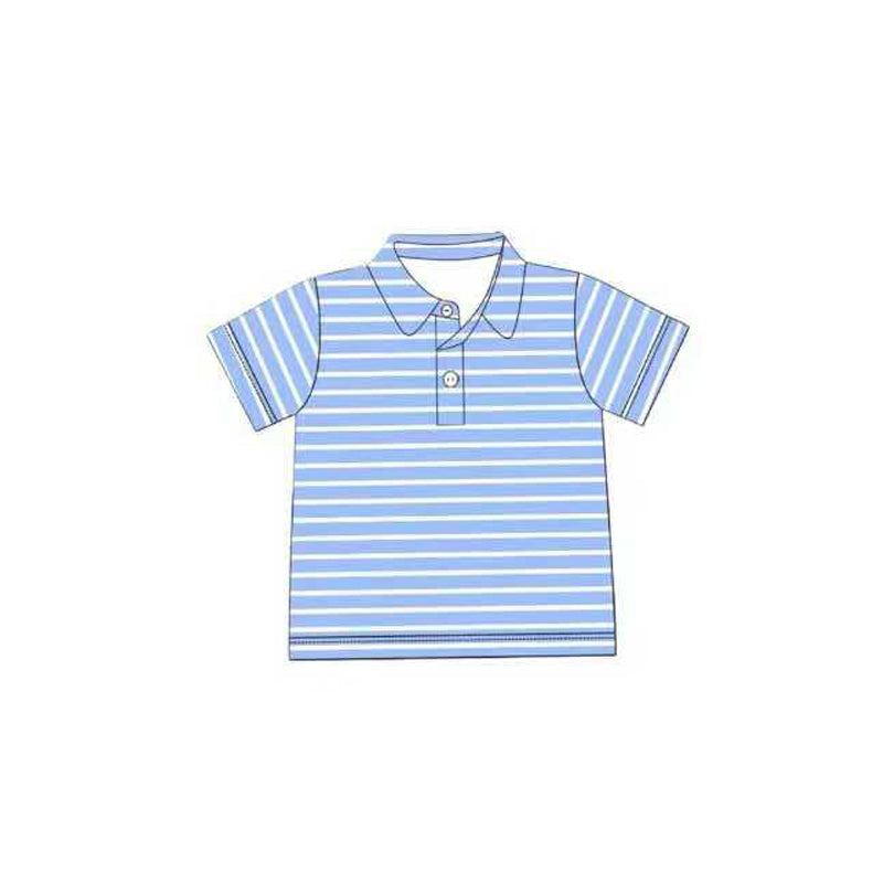 presale BT1406 Baby Boys Blue Stripe Short Sleeve Button Polo Shirts Top D 1014