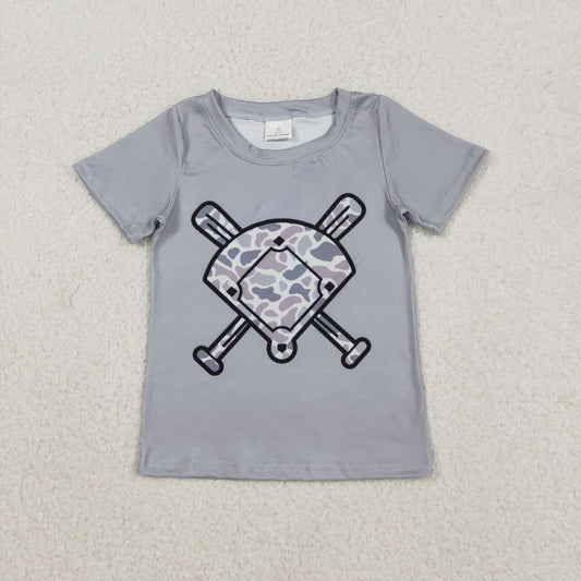 BT1421  Baby Boys Light Grey Camo Baseballs Short Sleeve Team T-shirts Top D 1211