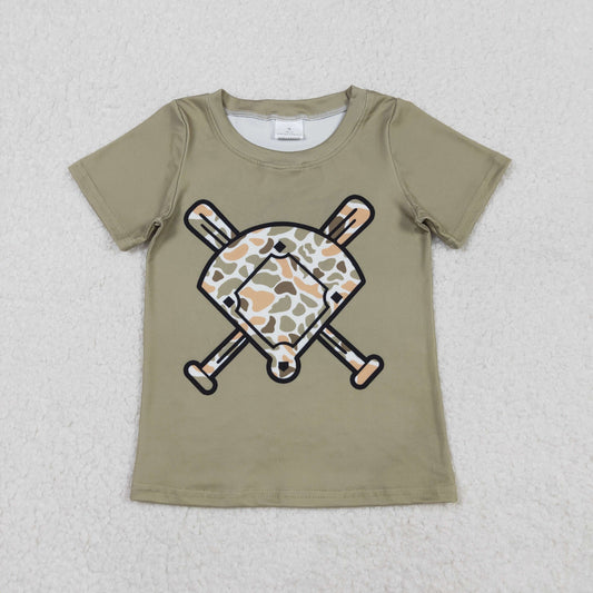 BT1423 Baby Boys Short Sleeve Green Orange Camo Baseballs Team T-shirts Top  D 1206