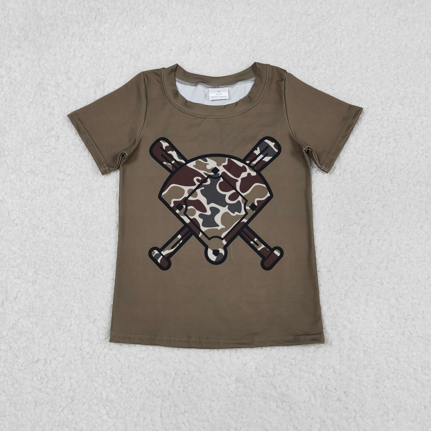 BT1425  Baby Boys Short Sleeve Dark Brown Dark Khaki Camo Baseballs Team T-shirts Top  D 1206