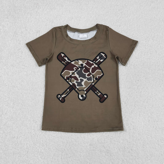 BT1425  Baby Boys Short Sleeve Dark Brown Dark Khaki Camo Baseballs Team T-shirts Top  D 1206