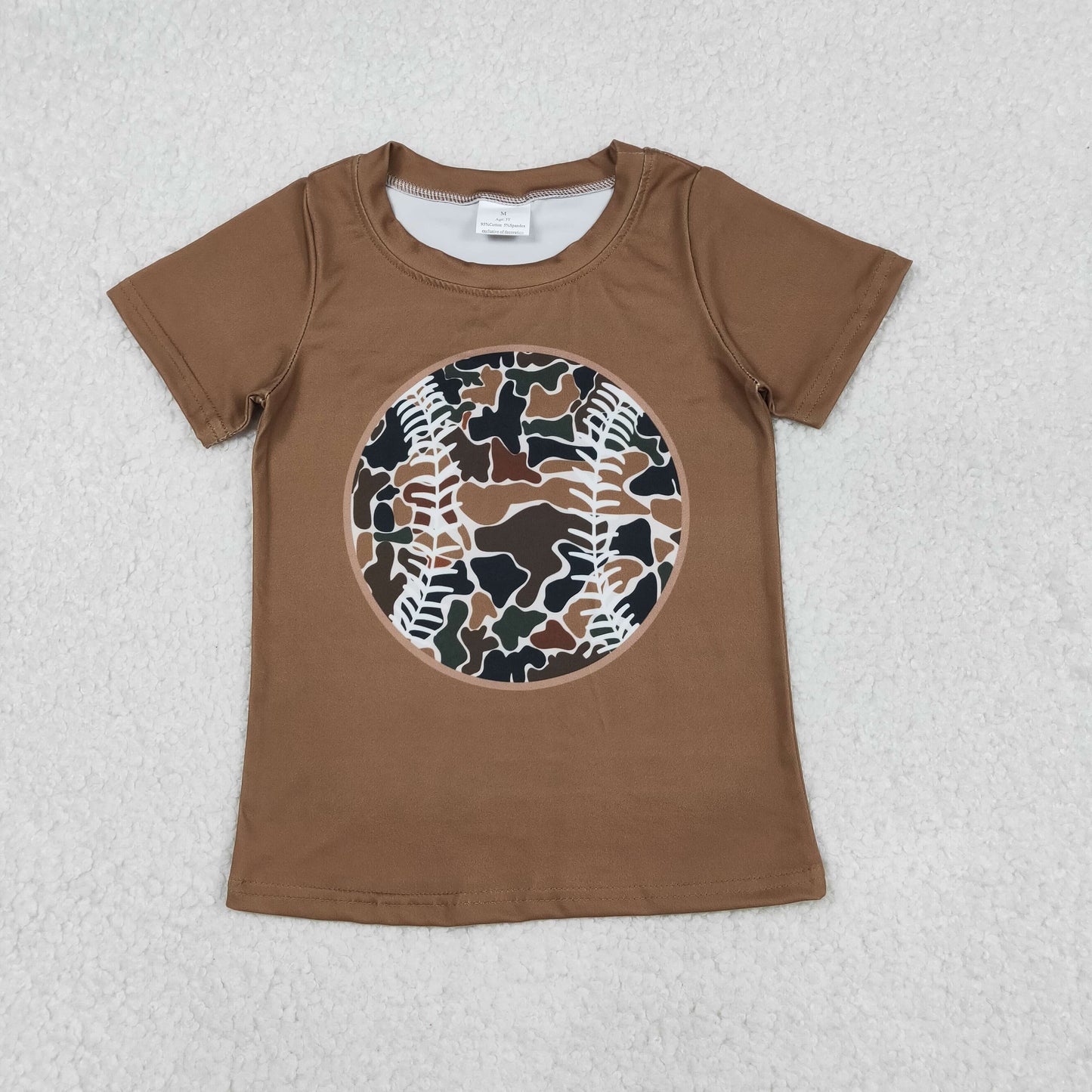 Baby Boys Short Sleeve Brown Camouflage Baseball Team T-Shirt Toddler Kids Graphic Top