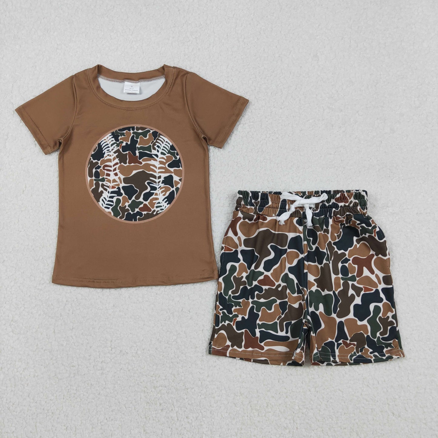 Baby Girls Dark Brown Camouflage Baseball Top And Shorts Set Cute Team Outfit for Little Ones