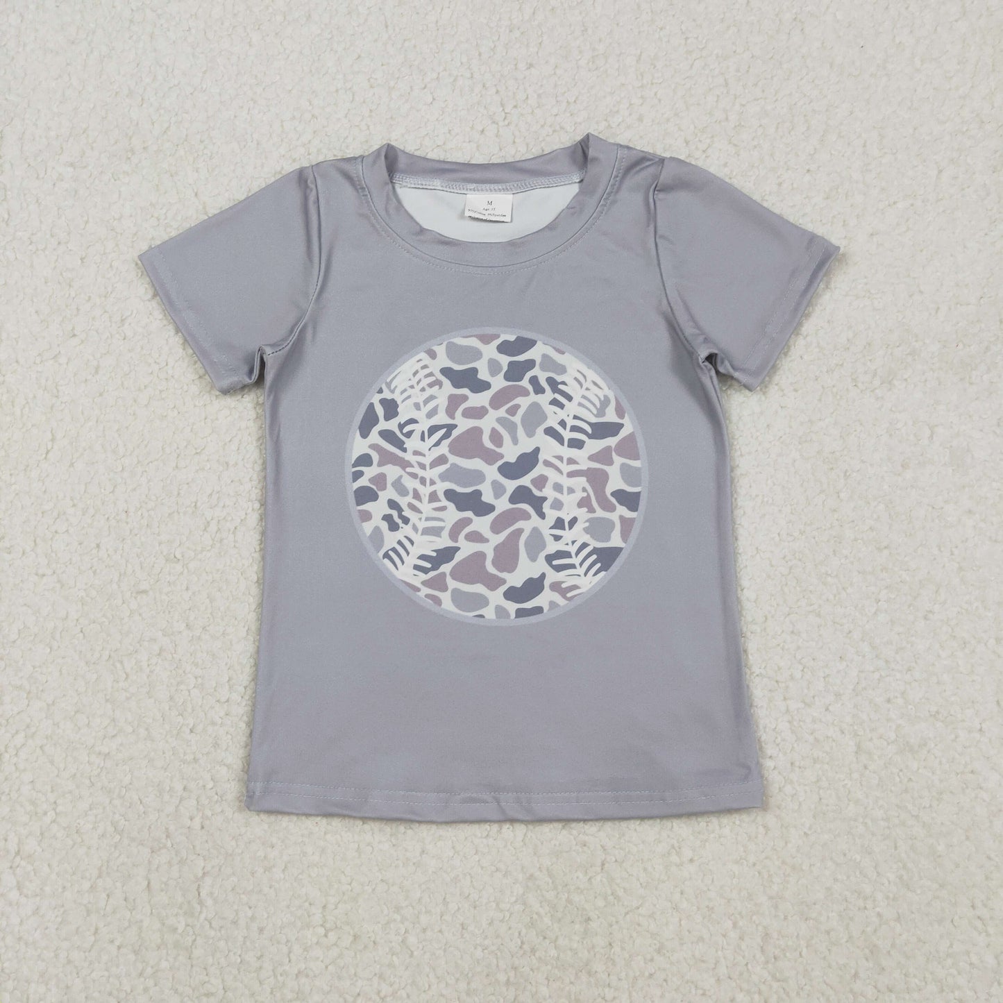 Baby Girls Light Grey Camouflage Baseball Top with Pockets Short Team Outfit Set for Kids
