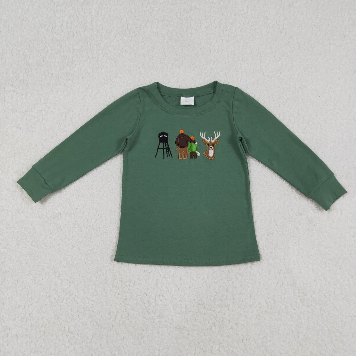 Baby Boys Embroidered Deer Hunting T-shirts Top Cute Animal Print Long Sleeve Outfit for Little Ones