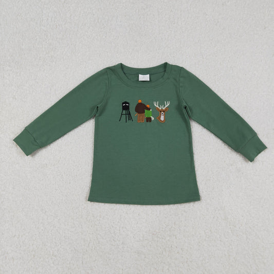 Baby Boys Embroidered Deer Hunting T-shirts Top Cute Animal Print Long Sleeve Outfit for Little Ones