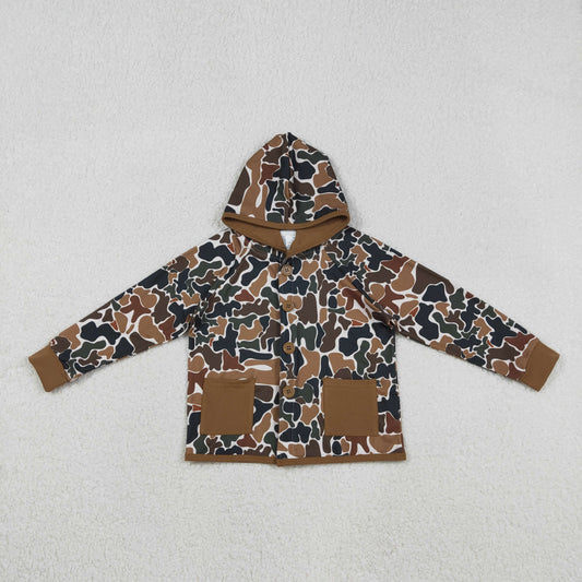 Baby Boys Southern Dark Brown Camouflage Hoodie Jacket with Button Pockets Top for Infants