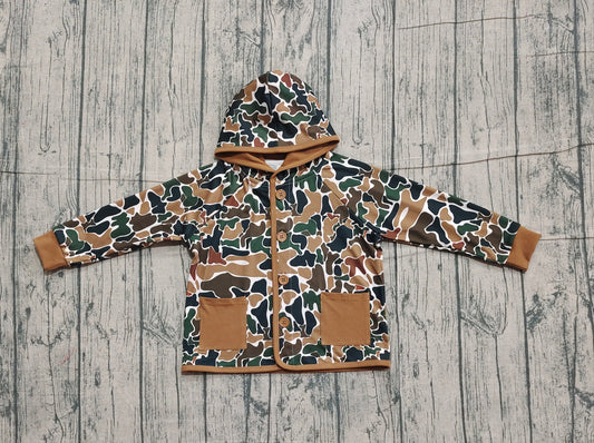 preorder BT1442 Baby Boys Dark Brown Camo Button Pockets Hooded Jackets Tops D 1105