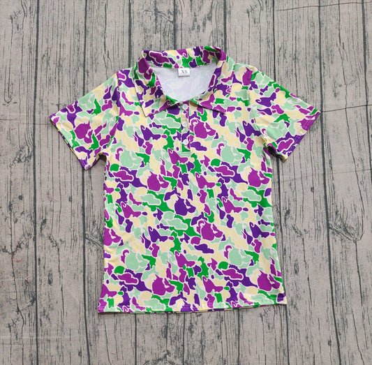 presale BT1452 Adult Men Mardigras Camo Button Polo Shirts Top D 1105