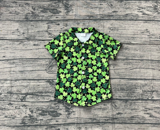 presale BT1455 Baby Boys Green Clovers Plaid Button St Patrick Shirts Top D 1031