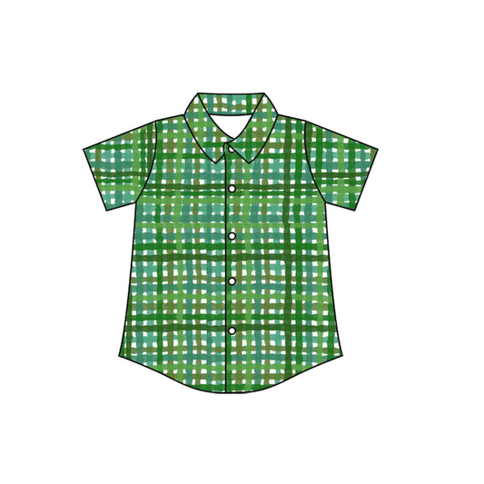 presale BT1456 Baby Boys Green Checked Button St Patrick Shirts Top D 1031