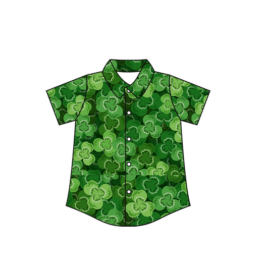 presale BT1457 Baby Boys Green Clovers Plaid Button St Patrick Shirts Top D 1031