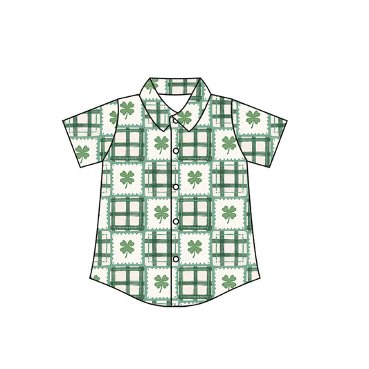 presale BT1458 Baby Boys Clovers Checked Button St Patrick Shirts Top D 1031