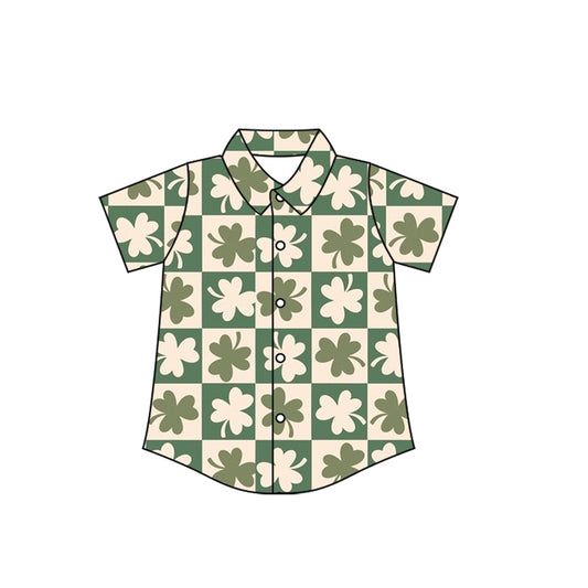 presale BT1459 Baby Boys Clovers Checked Button St Patrick Shirts Top D 1031