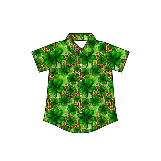 presale BT1460 Baby Boys Clovers Leopard Button St Patrick Shirts Top D 1031