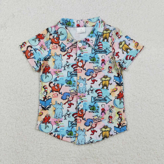 BT1461 Baby Boys Cartoon Mr Reading Button Shirts Top D 1211