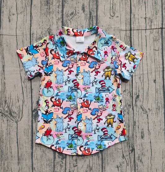 presale BT1461 Baby Boys Cartoon Mr Reading Button Shirts Top D 1127