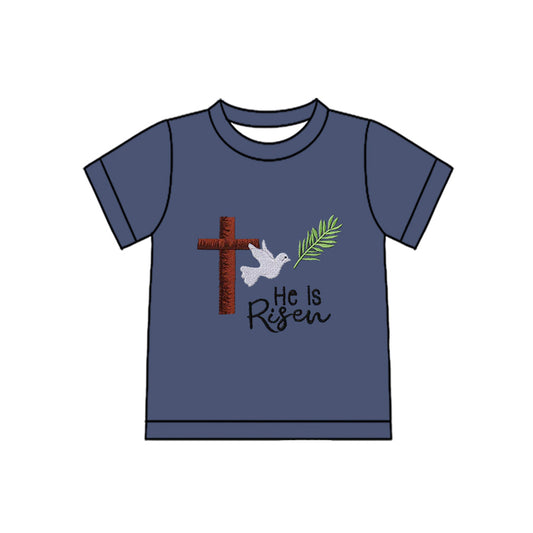 presale BT1484 Baby Boys Short Sleeve Cross He is Risen Easter T-shirts Top D 1108