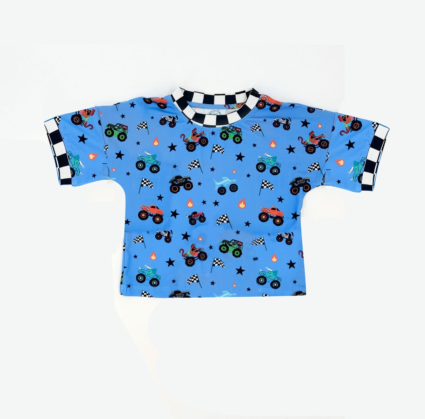 presale BT1496 Baby Boys Hot Blue Short Sleeve Motor Cars Flags T-shirts Top D 1113
