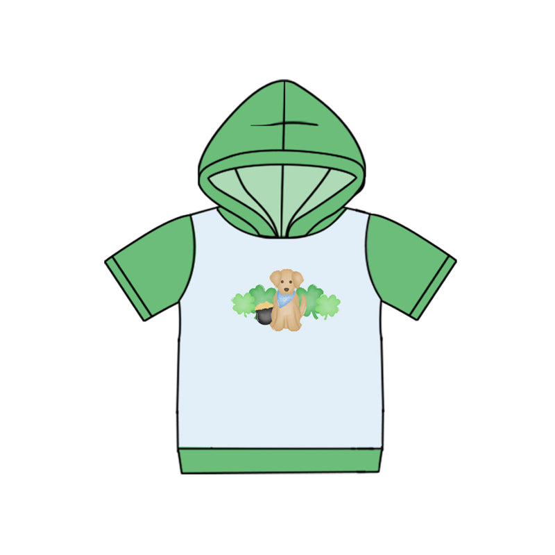 presale BT1497 Baby Boys Green Short Sleeve Clovers Dogs St Patrick Hoodies Top  D 1113