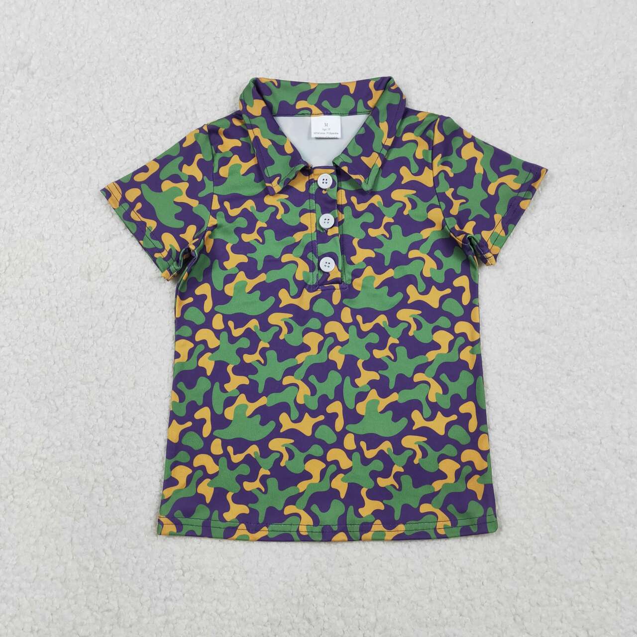 BT1498 Baby Boys Short Sleeve Mardigras Camo Button Polo Shirts Top  D 1211