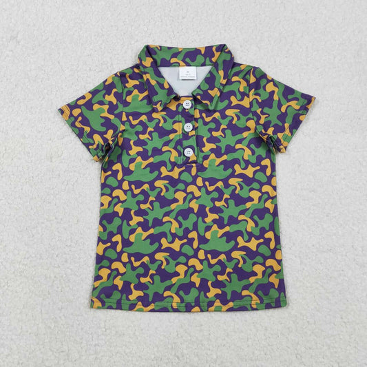 BT1498 Baby Boys Short Sleeve Mardigras Camo Button Polo Shirts Top  D 1211