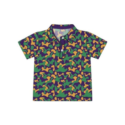 presale BT1498 Baby Boys Short Sleeve Mardigras Camo Button Polo Shirts Top  D 1113