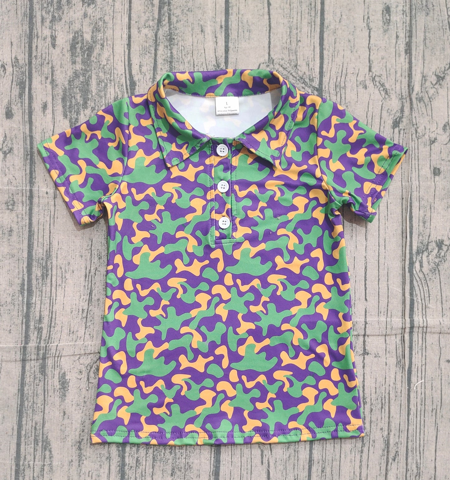 presale BT1498 Baby Boys Short Sleeve Mardigras Camo Button Polo Shirts Top  D 1204