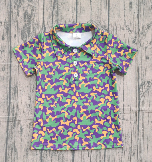 presale BT1498 Baby Boys Short Sleeve Mardigras Camo Button Polo Shirts Top  D 1204