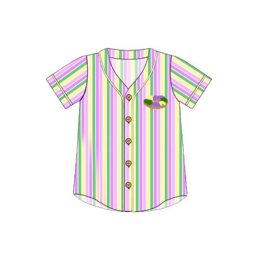 presale BT1499 Baby Boys Short Sleeve Mardigras Donuts Stripes Button Polo Shirts Top D 1113