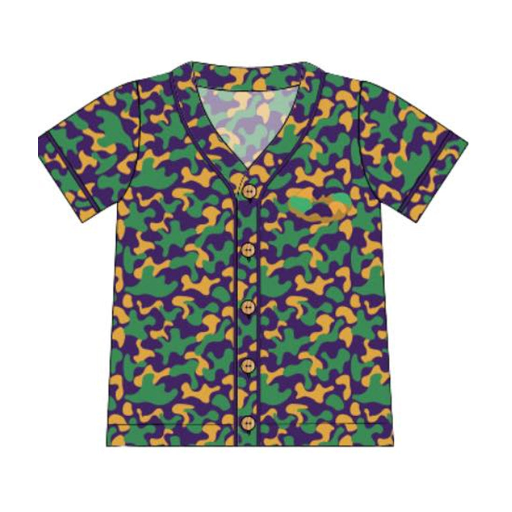 presale  BT1500 Adult Men Short Sleeve Mardigras Camo Button Shirts Top  D 1114