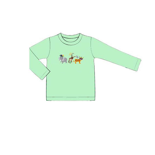 presale BT1505 Baby Boys Green Long Sleeve Animals T-shirts Top   D 1122