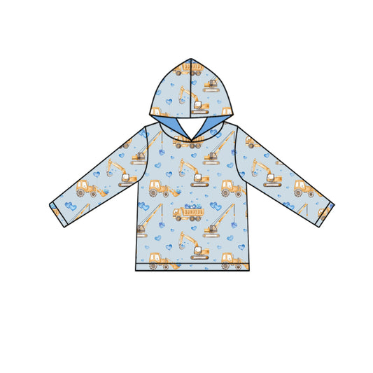 preorder BT1509 Baby Boys Blue Hearts Excavators Valentine Hoodies Top D 1128