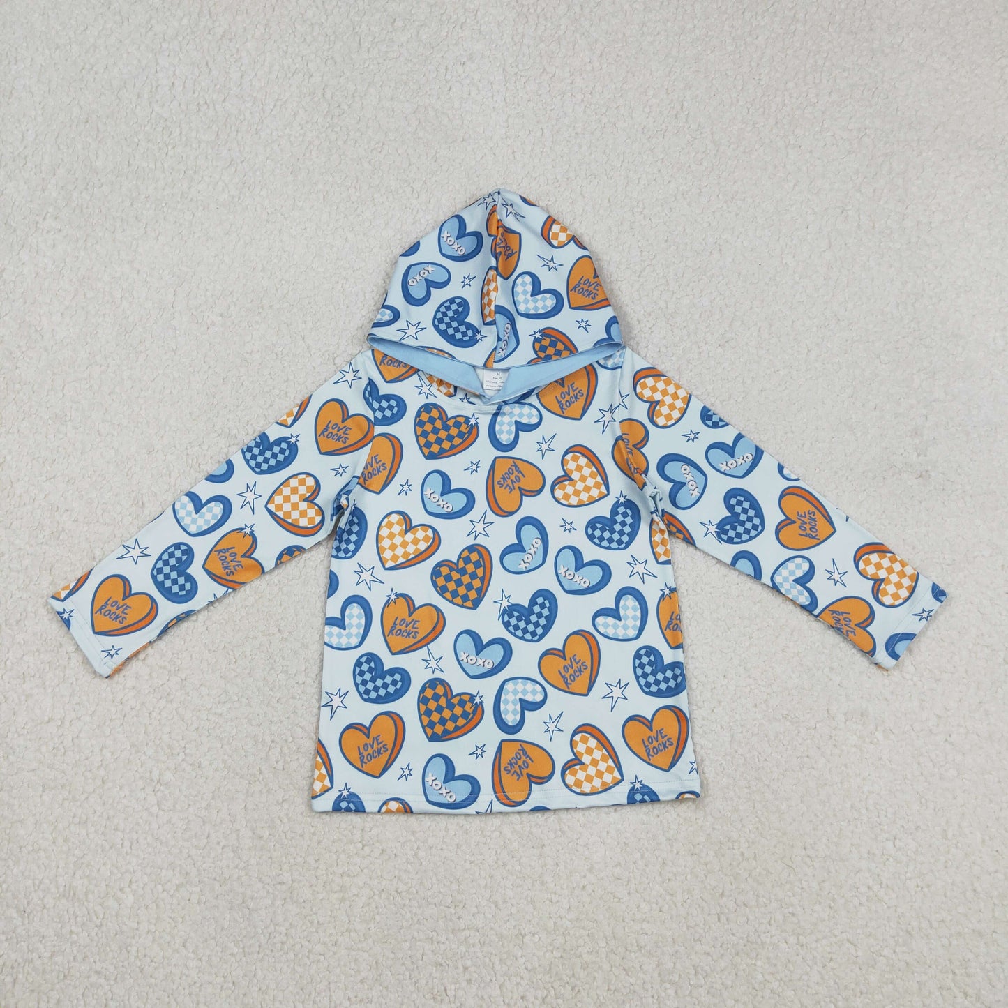 Baby Boys Long Sleeve Valentines Hoodie XOXO Hearts Stars Print Top Comfortable Cotton Graphic Sweatshirt for Kids