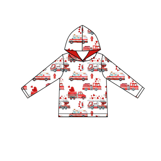 preorder BT1512  Baby Boys Red Hearts Fire Trucks Valentine Hoodies Top D 1128