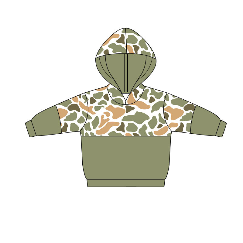 preorder BT1519 Baby Boys Green Orange Camo Southern Hoodies Top  D 1128