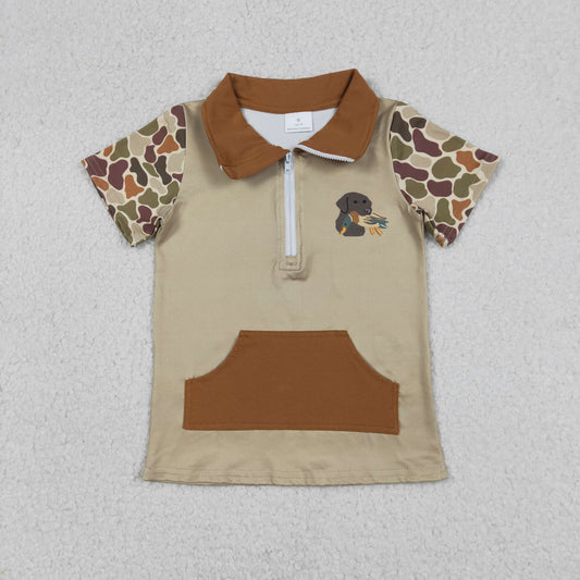 Baby Boys Southern Khaki Camouflage Zip Pullover Top with Pockets Duck And Dog Print Hunting Theme Clothing