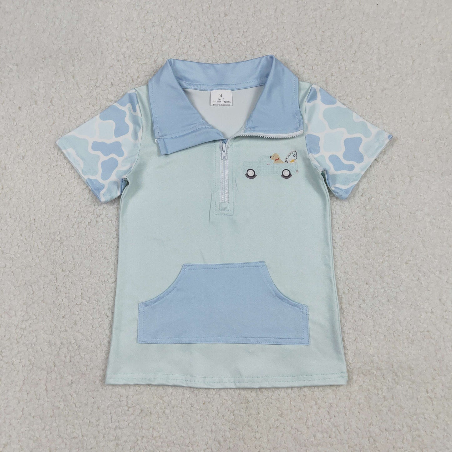Baby Boys Blue Camouflage Dog Fishing Pullover Top with Zipper Pockets Hunting Theme Babywear for Boys
