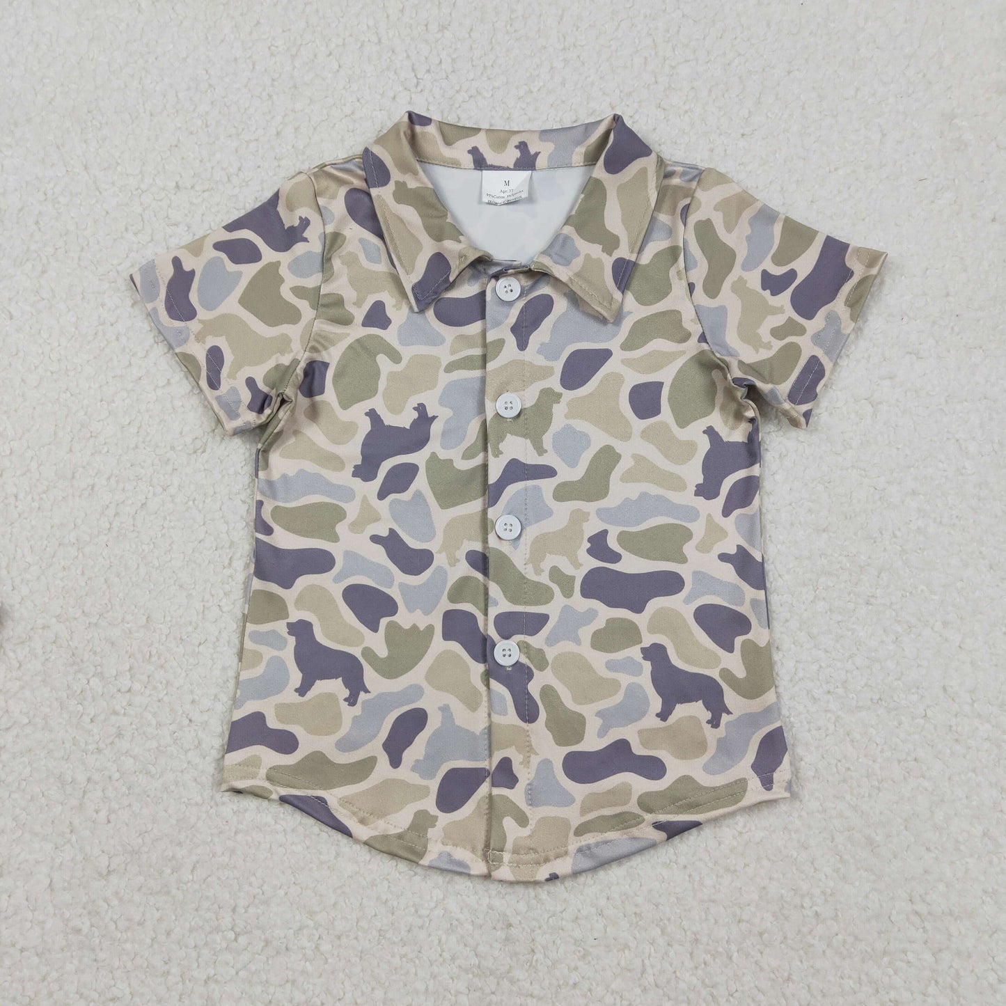 Baby Boys Southern Dogs Camo Hunting Button Shirts Top Infant Clothing short Sleeve Outfit for Newborn Boys