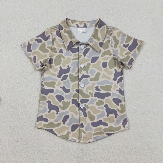 Baby Boys Southern Dogs Camo Hunting Button Shirts Top Infant Clothing short Sleeve Outfit for Newborn Boys
