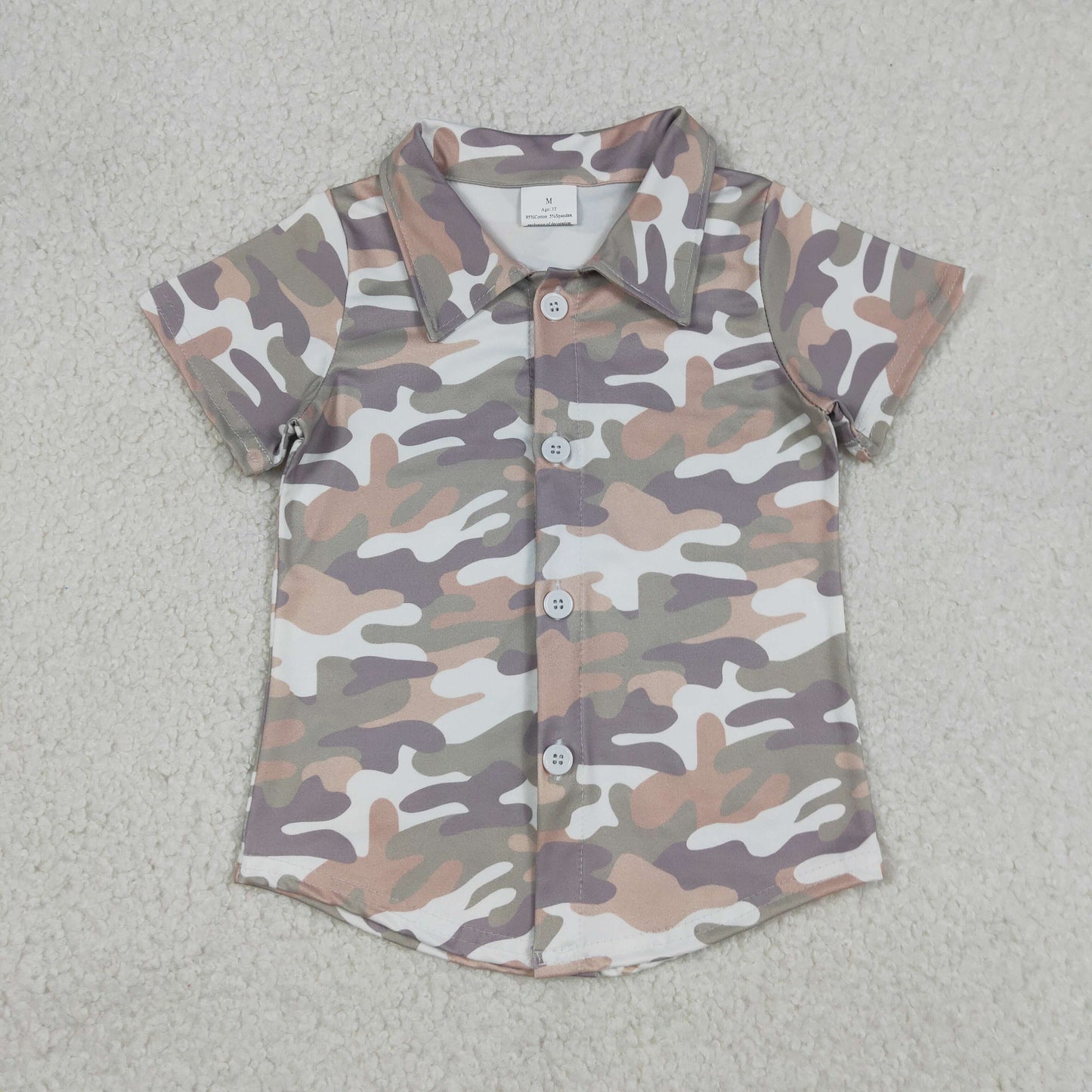 Baby Boys Southern Grey Camo Button Shirt Top Short Sleeve Outfit for Newborn Boys Cute Camouflage Button up Baby Boy's Shirt