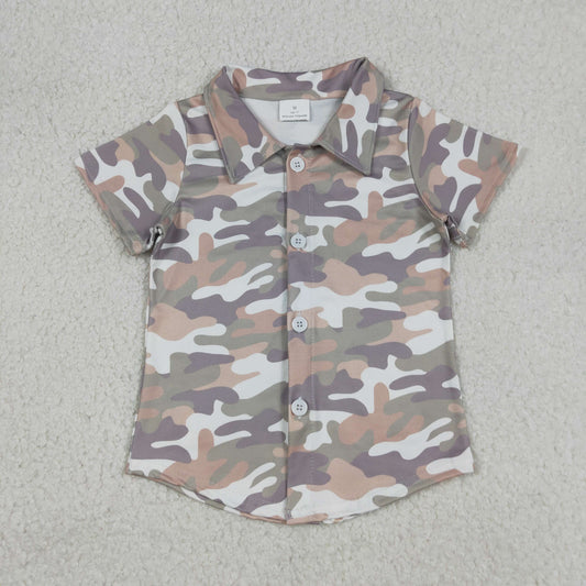 Baby Boys Southern Grey Camo Button Shirt Top Short Sleeve Outfit for Newborn Boys Cute Camouflage Button up Baby Boy's Shirt