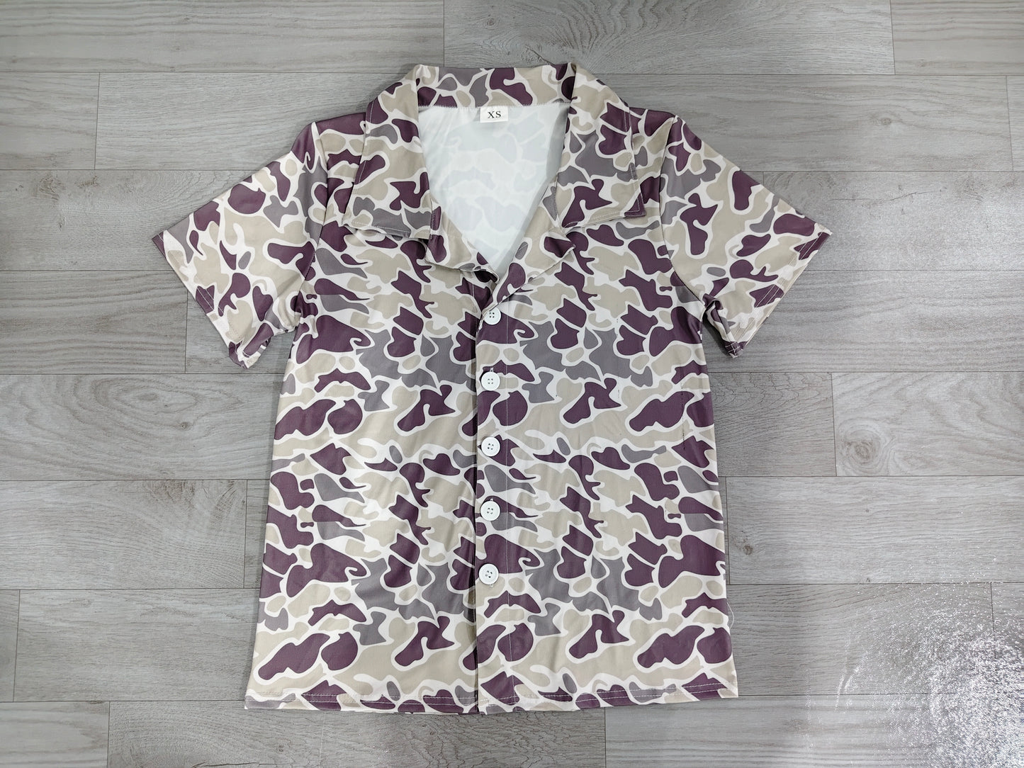 pre order men's short sleeve v-neck button down camo shirt