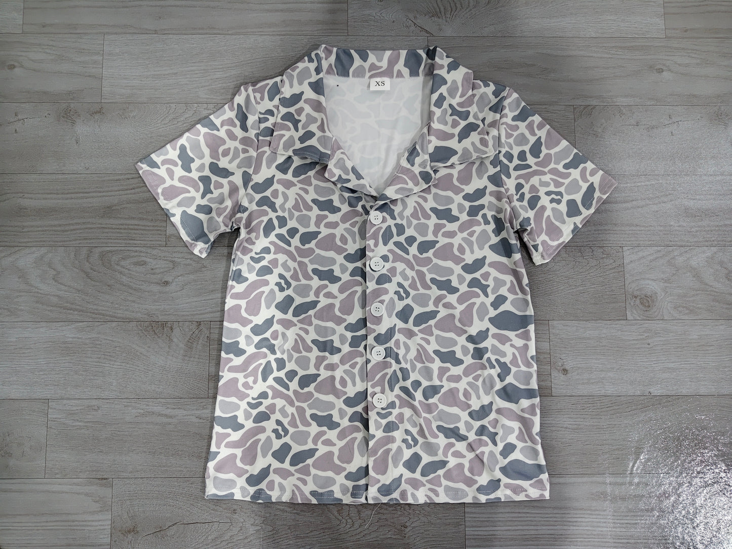pre order men's short sleeve v-neck button down camo shirt