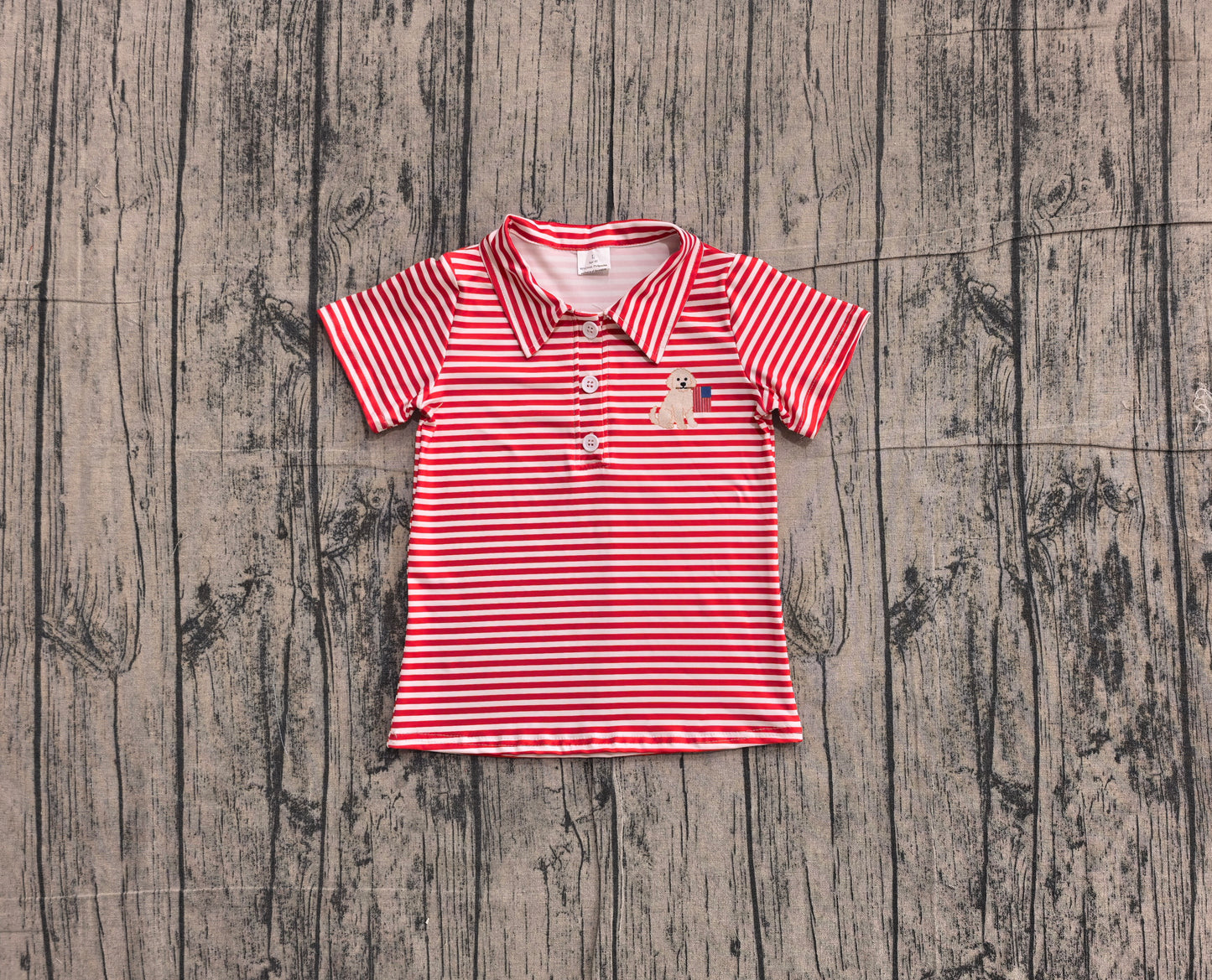 pre order flag dog print red stripes boys polo