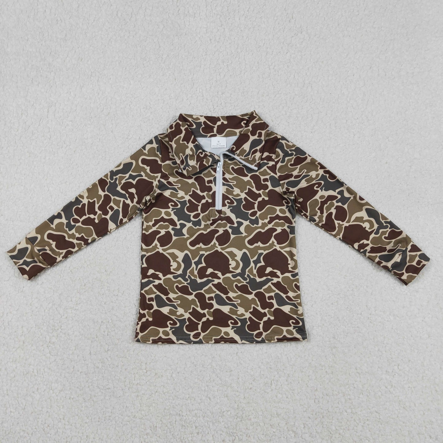 Baby Boys Southern Dark Khaki Camouflage Zipper Pullover Top Military Style Clothing for Infants